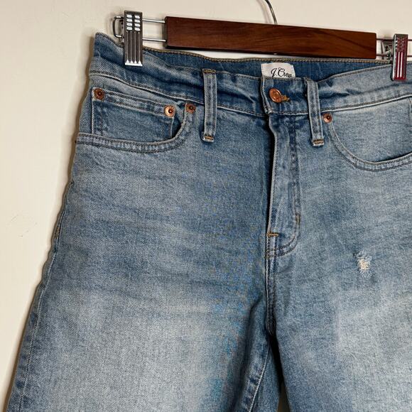 J. Crew Women’s Long Denim Shorts Raw Hem Mid Rise Blue 5 Pocket NWT Size 25 - Picture 3 of 8